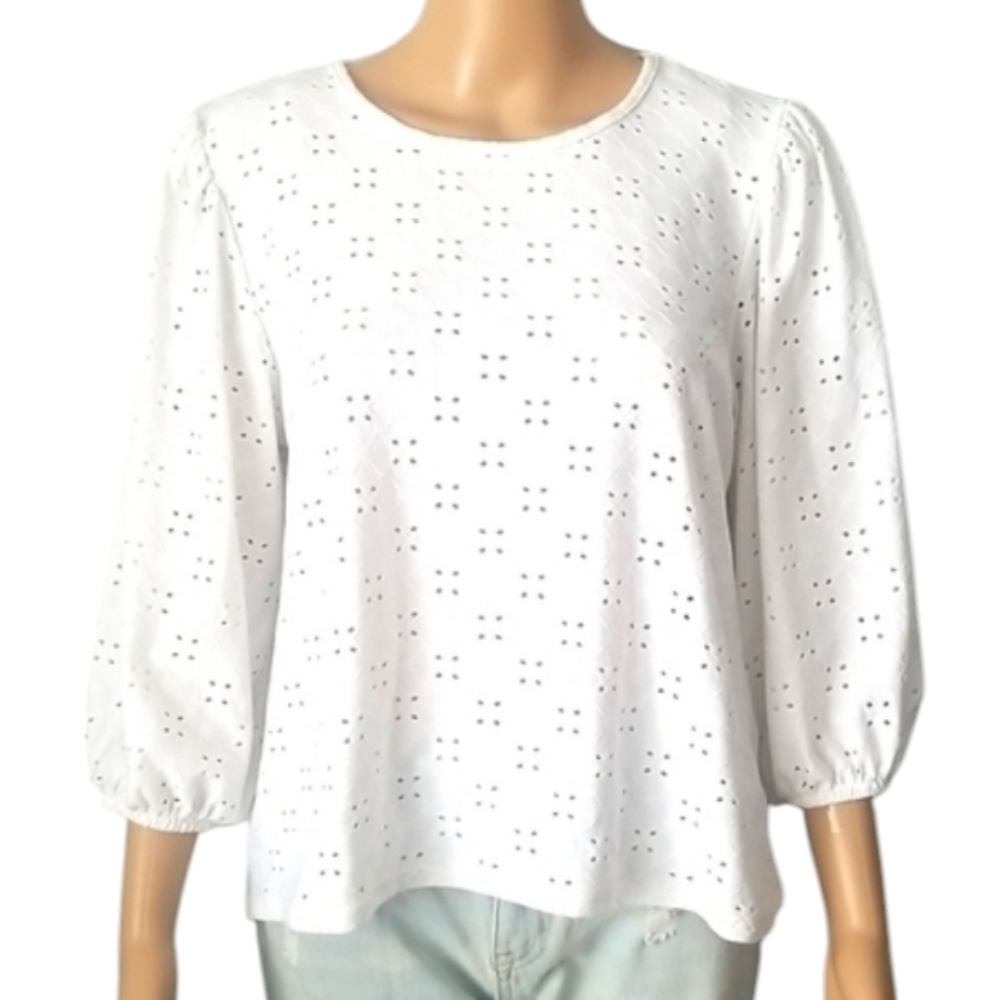 Reitmans White Eyelet Balloon Sleeve Top – Feminine & Chic (XL)